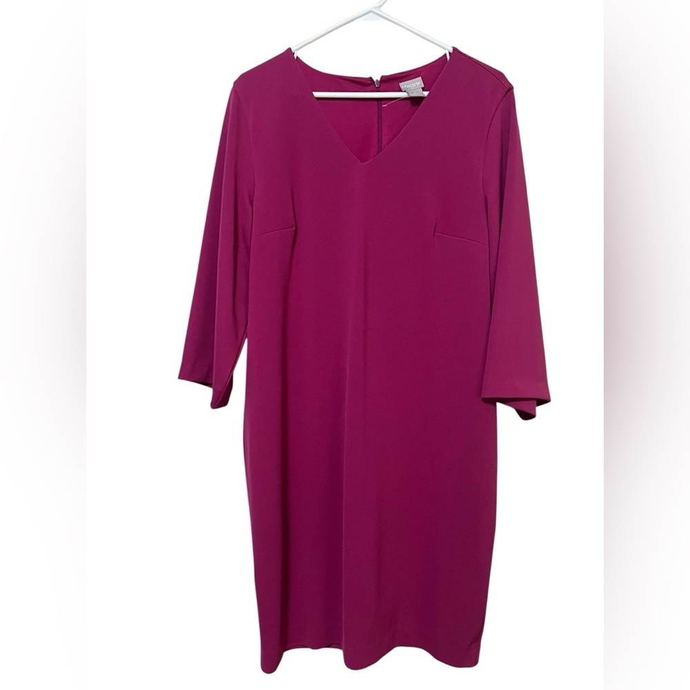 Chicos magenta v-neck 3/4 sleeve shift dress - Picture 2 of 12